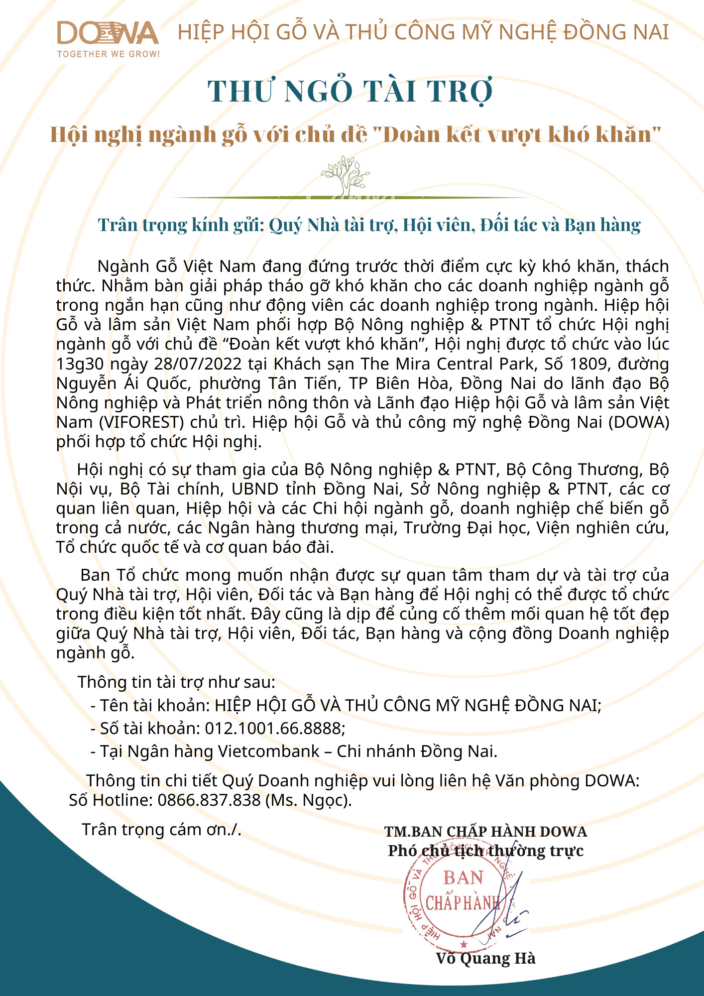 Thư ngỏ tài trợ